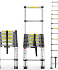 Telescoping Aluminum Ladder 12 Rungs, Heavy Duty Extension Ladder With 330 Lb Load Capacity, collapsible design shown in three stages