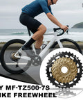 Cyclist using Screw On MF TZ500 7 Speed Freewheel 14 34 Tooth for Tourney Drivetrain on a road bike by the coast