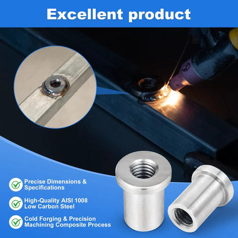 Heavy Duty 20 Pack Weld On Nuts 1 2 13 Thread Stepped Female Extension Sleeve Made From Low Carbon Steel welded on metal.