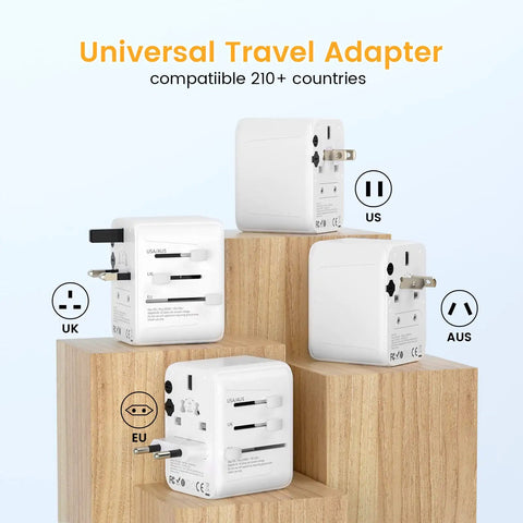 Universal Travel Plug Adapter With 4 USB Ports And Wall Charger, Worldwide Power Converter For USA Europe United Kingdom