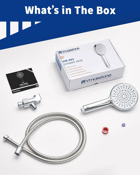 High Pressure Handheld Shower Head Kit With 3 Settings And Jet Mode 59 Inch Stainless Hose Adjustable Mount in box