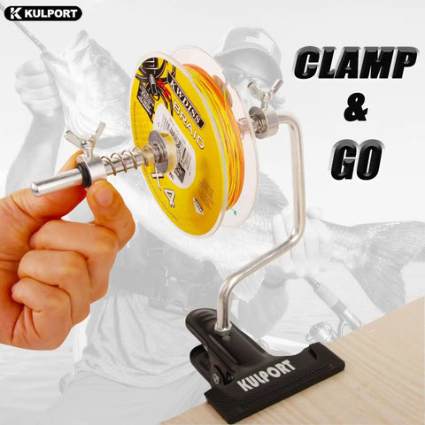 Pro Grade Fishing Line Winder Spooler With Clamp Portable Multifunction Spooling Station in use on a table