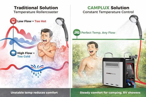 Comparison of temperature control with Portable Propane Water Heater With Constant Temperature Control For Camping Showers