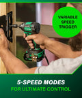 Person using 18V MultiVolt Triple Hammer Impact Driver Kit With Case, 2 Lithium Batteries And Charger, 1/4-Inch Chuck on hinge
