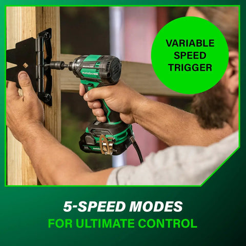 Person using 18V MultiVolt Triple Hammer Impact Driver Kit With Case, 2 Lithium Batteries And Charger, 1/4-Inch Chuck on hinge