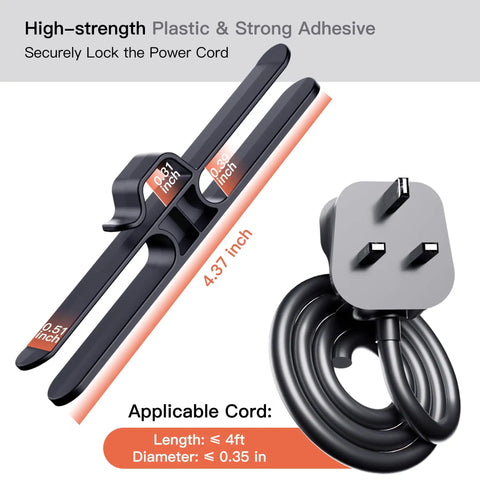Slim Cord Organizer For Kitchen Appliances 4 Pack Keeps Thick Power Cords Neatly Tidy with dimensions and power cord example