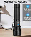 Insanely Bright 99,000 Lumen Rechargeable LED Flashlight charging via USB outlet