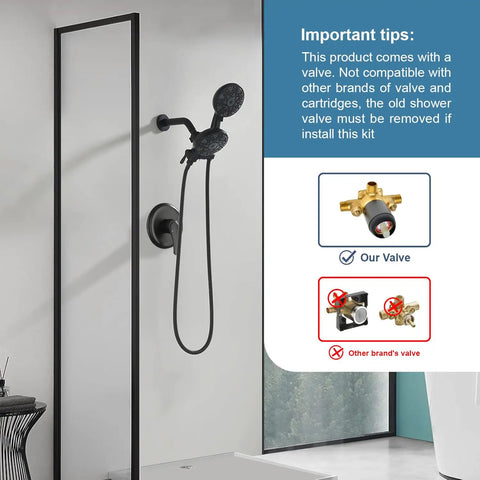 Matte Black Shower System With Dual Fixed And Handheld Heads Featuring Six Spray Modes And A Three Way Diverter Valve Designed As A Complete Bathroom Trim Kit For A Serious Style Flex And Smooth Daily Ritual