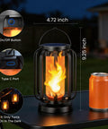 Lit Real Flame Solar Lanterns With USB Charging beside soda can for size comparison, showing flame effect and Type C port.