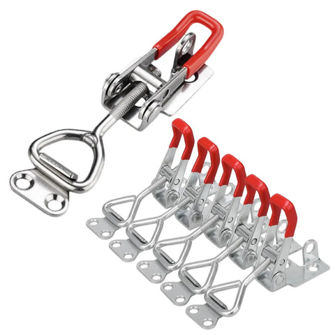 Front view of Stainless Steel Toggle Clamp Latch with 100 kg holding capacity showing adjustable quick release buckle
