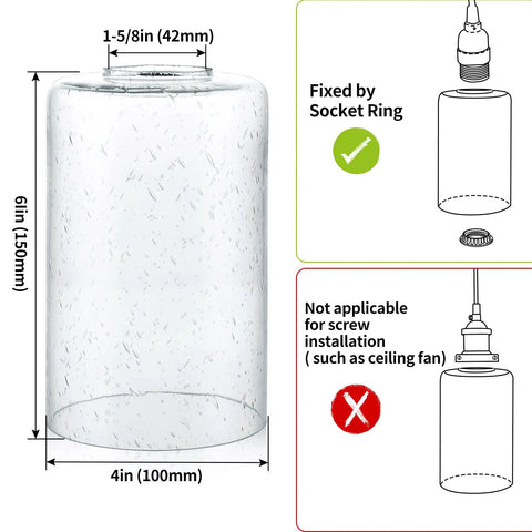 Seeded Lipless Glass Lamp Shade Cylindrical Light Cover With Standard Fitter Opening Designed For Chandeliers Pendants