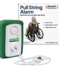 Pull String Alarm For Fall Prevention And Anti Wandering With Chair Magnet Clip beside product box with features