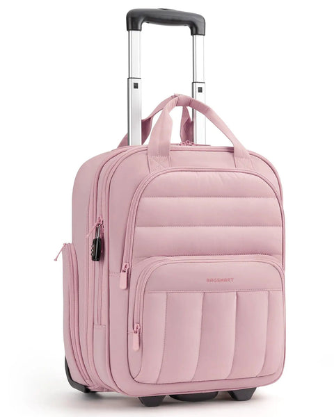 Your Go To Underseat Carry On Luggage With Wheels For Women, 16 Inch Lightweight Personal Item Bag In Blush Pink, Airlines Approved