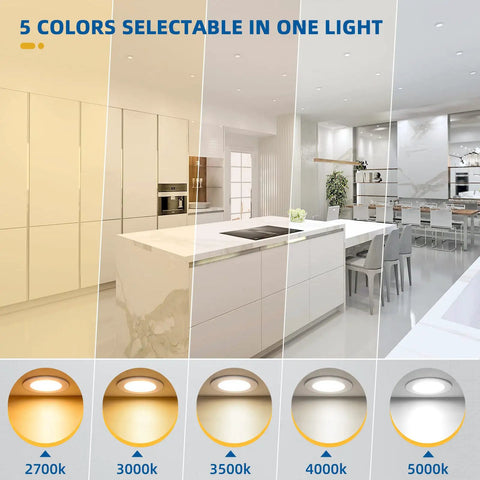 Kitchen with five light color settings showcasing 12 Pack 4 Inch Recessed LED Lights Canless Retrofit Dimmable 3000K