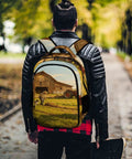 Back view of person wearing Summer Working Farm Landscape Printed Unisex Backpack With Large Capacity For Everyday Carry