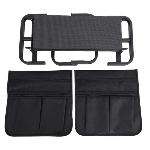 Foldable Garden Kneeler Seat Height Adjustable Stool Bench For Kneeling Or Sitting Tasks The Go To Gear For Gardening Camping And Picnics Sturdy Carbon Steel Frame Lightweight And Portable For Easy Transport viewed from top with attached pouches.