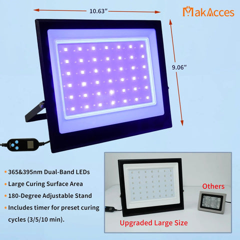 UV Resin Curing Light With Timer Dual Band 365Nm 395Nm 42 LEDs Beefy Coverage 10.63 Inches By 9.06 Inches Fast Curing For SLA DLP LCD Resin Enclosure And DIY Crafts with large light panel and timer display