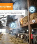 Rugged Wireless LoRaWAN Smoke And Heat Detector With No Fuss Setup And Marathon Battery Life Featuring Slick Cloud Monitoring For Heavy Duty Commercial Sites in farm setting.