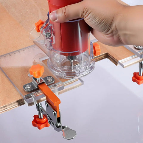 Dead Nuts Precise Embedded Handle Slotting Template With Quick Clamp And Router Dust Cover For Wardrobe Cabinet Door Panel U Groove Positioning Jig in use with router and precision measuring.