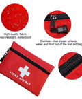 Red zippered mini first aid kit pouch with white cross and FIRST AID KIT text