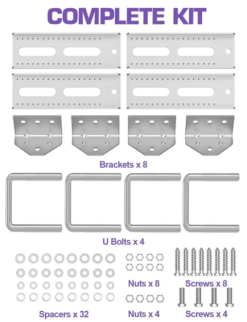 8 Inch Heavy Duty Galvanized Boat Trailer Bunk Brackets Swivel-Top Kit 4 Pack With Hardware Fits 1.5x3 2x3 And 3x3 Boat Trailers