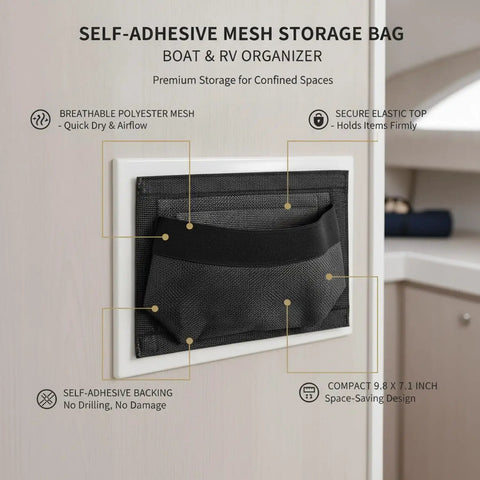 Versatile Self Adhesive Mesh Pocket Wall Organizer for RV Boat and Home Durable Polyester 9.8 by 7.1 Inches