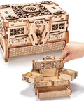 3D Wooden Puzzle Treasure Box With Moving Drawers And Mechanical Gears, DIY Model Kit For Adults And Kids, Creative Gift For Birthday Or Christmas, Fun Interactive Jewelry Storage Puzzle Box, open wooden treasure box with drawers