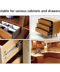 Heavy Duty 9 Inch Full Extension Ball Bearing Telescopic Drawer Slides Two Pair Cold Rolled Steel Cabinet Runners in various settings.