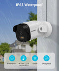 2K Outdoor Security Camera With Color Night Vision, 3MP Wired Network Camera, IP65 Weatherproof mounted on a wall in rain