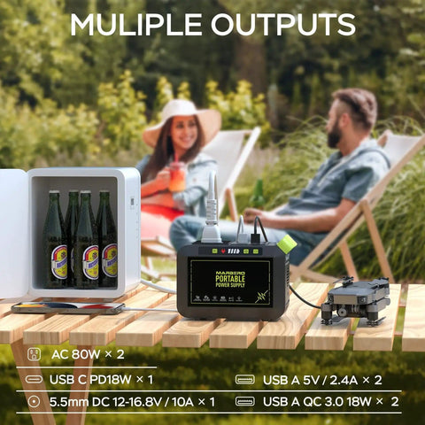 Portable Power Station 88Wh Lithium Battery Solar Generator With Fast Charging And AC Outlet 120W Peak on outdoor table