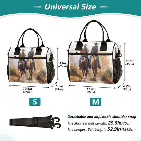 Desert Cowboy Insulated Nylon Lunch Bag For Women With Adjustable Shoulder Strap Featuring Horse Design