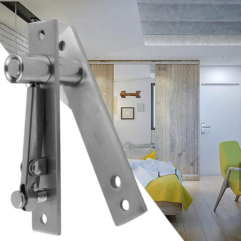 Heavy Duty Stainless Steel Pivot Door Hinge Set Featuring Rock Solid 360 Degree Swinging And No Sweat Floor Mount Adjustment For Wood Floors And Mansions in modern interior.