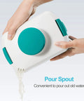 Hands demonstrating pour spout of Vegan Adjustable Tofu Press For Quick Water Removal From Silken To Firm And Extra Firm Tofu In 10 To 30 Minutes Without Cracking, BPA Free Stainless Steel Spring Self Contained Kitchen Gadget For Better Flavor And Texture.