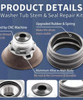Close-up of Washer Tub Stem and Seal Repair Kit With Hub Assembly and Spanner Nut for precise fit and stability