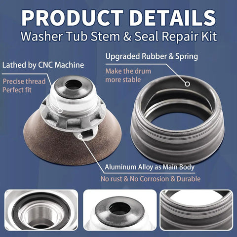 Close-up of Washer Tub Stem and Seal Repair Kit With Hub Assembly and Spanner Nut for precise fit and stability