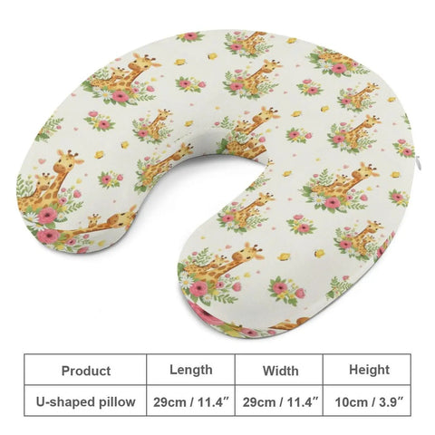 Women's Memory Foam U Shaped Neck Pillow For Travel And Daily Use Portable Lightweight Comfy For Car Plane And Office Naps Cute Giraffe Flower Pattern With Soft Breathable Cover And Firm Neck Support