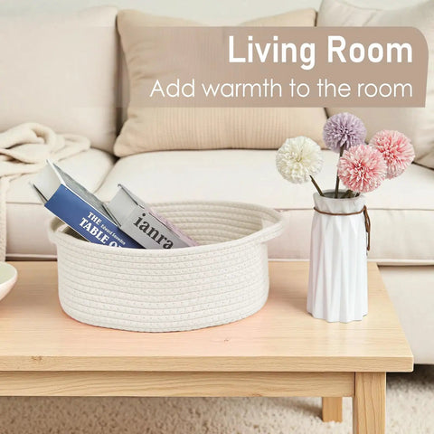 Crisp White Small Woven Storage Basket, Straight Up Essential Home Organizer For Toiletries Toys And Pantry, Measures 12 By 8 By 5 Inches, Keeps Your Setup Tight And Looking Fly, Perfect Fit For Shelves Or Closets, Neat Gift Basket