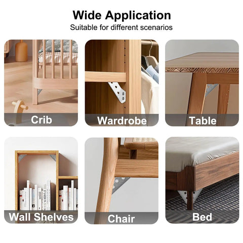 12 Pack Universal Stainless Steel Furniture Corner Connectors With Screws for crib, wardrobe, table, shelves, chair, bed