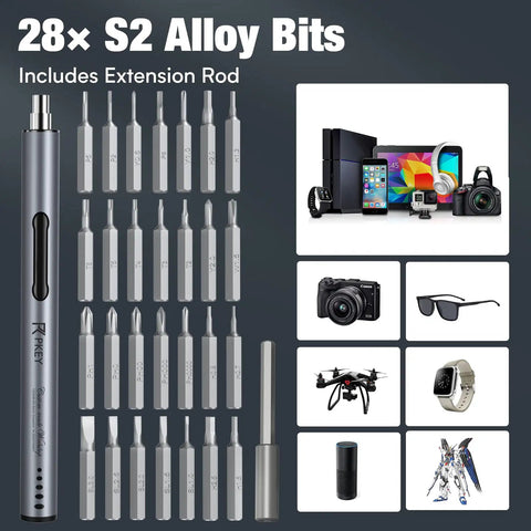 Mini Electric Screwdriver Kit With All In One Precision, Dual Torque Settings, 28 Magnetic Bits, LED Light, And Dual Mode for electronics