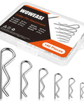 140 Piece Cotter Pin Set With 6 Sizes Durable Zinc Plated R Clips For Mechanics Lawn Mowers And RV Owners Heavy Duty Carbon Steel Construction Great For Replacing Lost Pins In Trucks Boats Trailers Farm Equipment And More in a labeled plastic case
