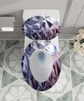 Elongated Quiet Close Toilet Seat for Bathroom with diamond pattern, top view showing installation on standard toilet.