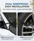 Installation steps for Heavy Duty Windshield Cover For Tesla Cybertruck 2024 Plus with straps and hooks for secure fitting.