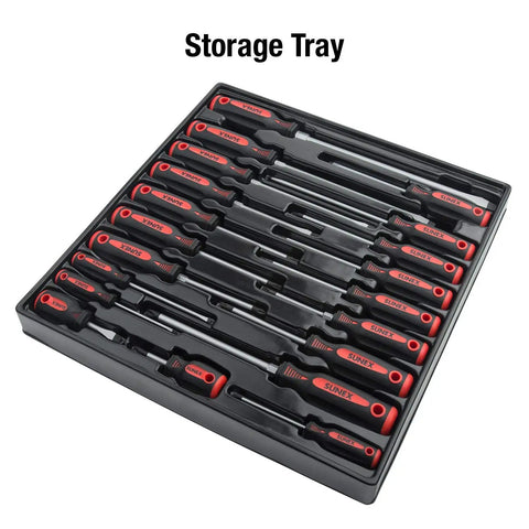 Heavy Duty 20 Piece Combo Screwdriver Set With Slotted, Phillips, And Torx Drivers, storage tray view