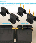 Overhead Garage Storage Rack Set components, black metal brackets on wall with installation note, part of ceiling bin storage.