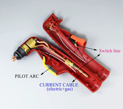 IPT-60 PT60 Plasma Cutter Torch Head Body Replacement For IPT-60 PT60 Machines OEM Style Red Torch Assembly inside view