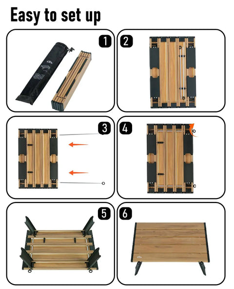 Step-by-step setup guide for Ultralight Compact Mini Beach Picnic Folding Aluminum Table With Carry Bag Nature Finish.