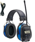 Digital AM FM Radio Headphones With 25dB Noise Reduction Ear Muffs Safe Hearing Protection For Lawn Mowing Construction Chainsaw And Landscaping Comfortable Ear Protector Light Blue with LCD display and audio jack cable