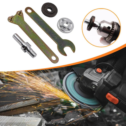 Drill To Angle Polisher Adapter Kit With Arbor And Connecting Rod Set For Polishing Machines with wrench and sparks shown