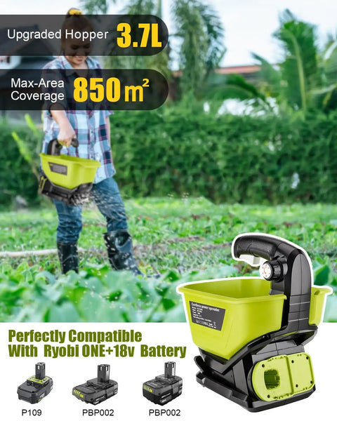 All Season Handheld Seed And Fertilizer Spreader For Lawns, 18V Battery Compatible, 3.7L hopper, max coverage 850m²