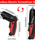 Killer 3.6V Cordless Electric Screwdriver Kit With Mini Drill Bits And One Touch Switch For Super Easy Diy Fixes Wall Mounting And Tiny Furniture Build Compact Handheld Power Driver Tool dimensions showing size indicators.